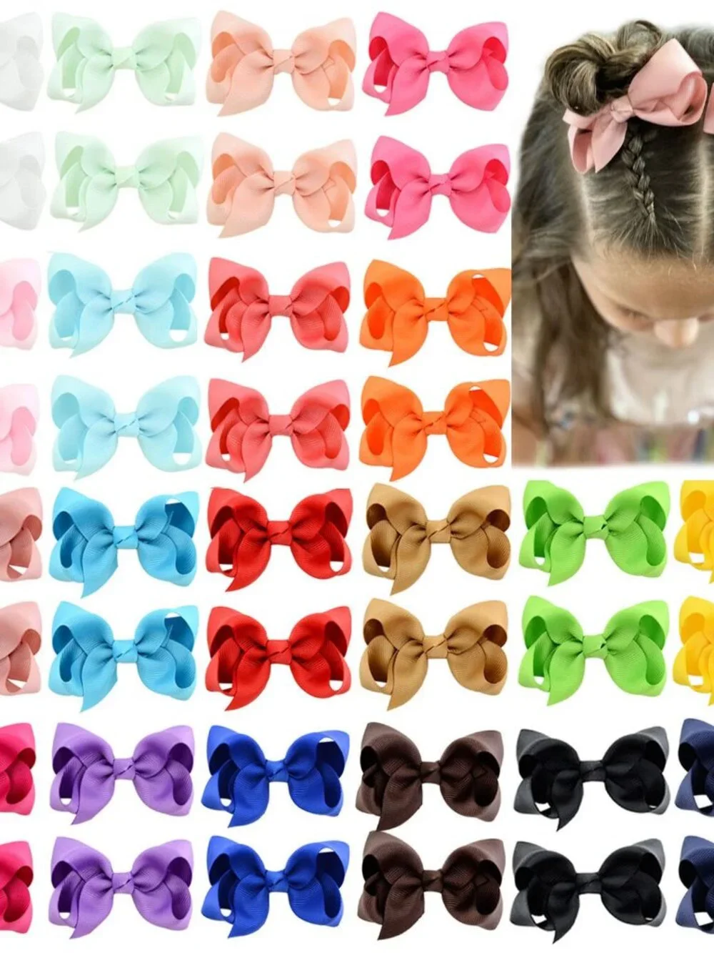 40PCS 3Inch Hair Bows for Girls Grosgrain Ribbon Toddler Hair Accessories with A